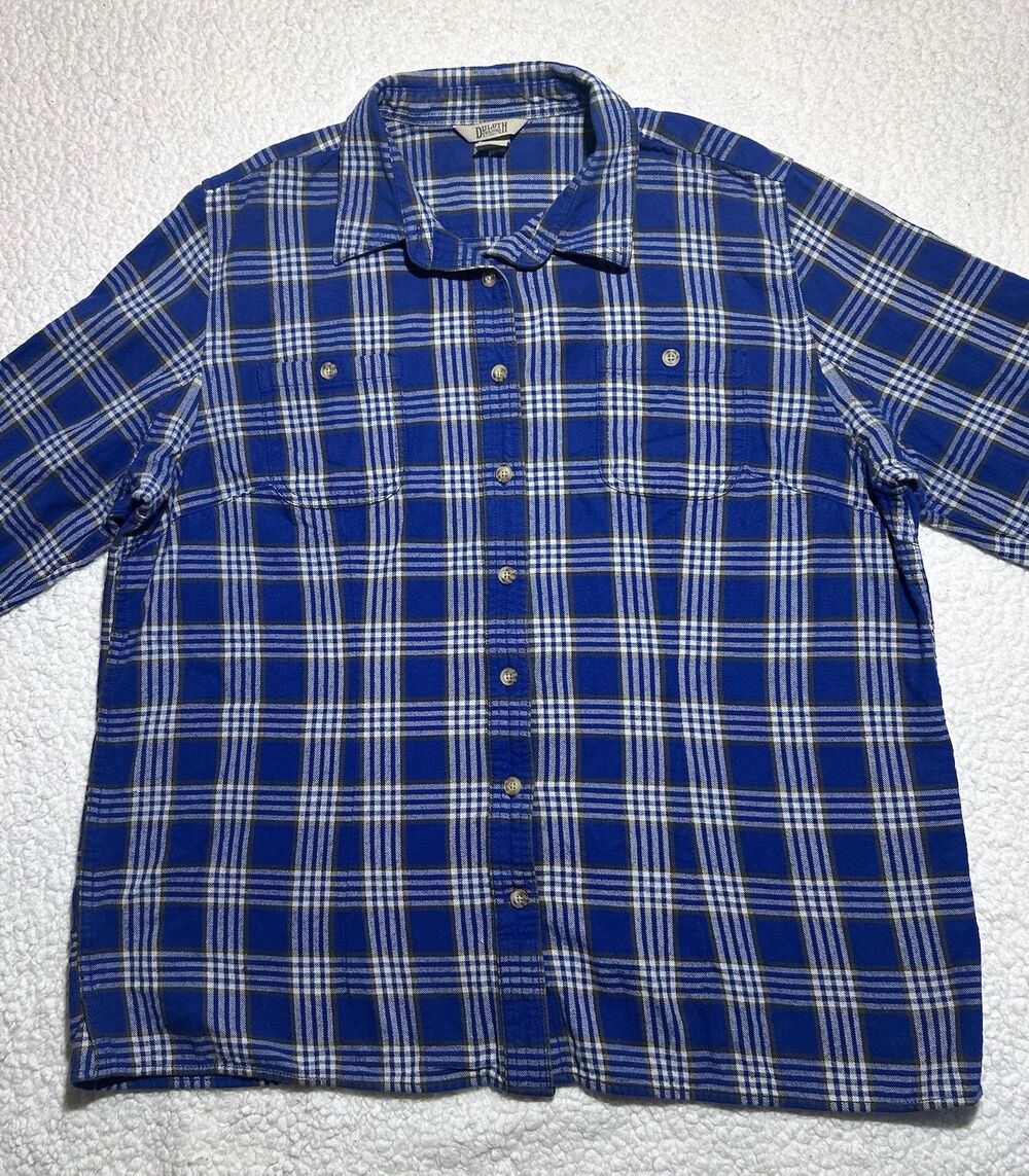 Duluth Trading Co Men's Blue Plaid Flannel Shirt 100% Cotton Long Sleeve XL